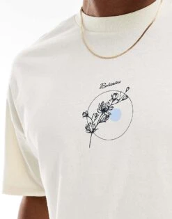 Selected Homme Oversized T-shirt With Botanical Chest Print In White For Men Egret -Modish Mens Shop 206452128 4