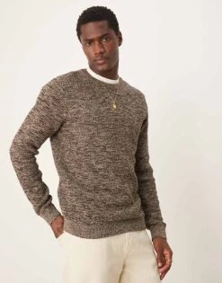 Selected Homme Textured Knitted Jumper In Brown Mix For Men Chocolate Torte