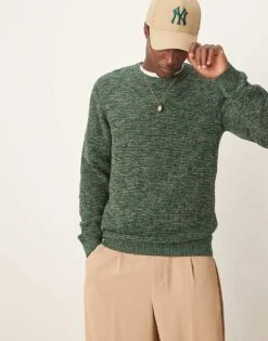 Selected Homme Textured Knitted Jumper In Green Mix For Men