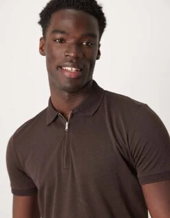 Selected Homme Polo Shirt With Half Zip In Brown For Men Chocolate Torte