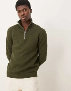 Selected Homme Knitted Half Zip Jumper In Green For Men Dark Green