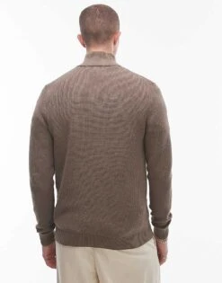 Selected Homme Knitted Half Zip Jumper In Tan For Men Morel -Modish Mens Shop 206530831 4