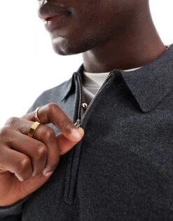 Selected Homme Half Zip Long Sleeve Polo Shirt In Grey For Men Anthracite -Modish Mens Shop 206531630 4