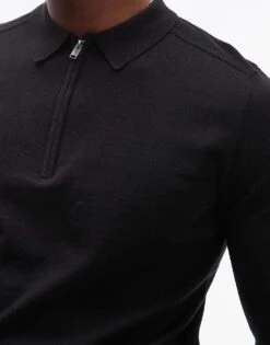 Selected Homme Half Zip Long Sleeve Polo Shirt In Black For Men -Modish Mens Shop 206531644 3