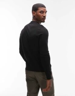 Selected Homme Half Zip Long Sleeve Polo Shirt In Black For Men -Modish Mens Shop 206531644 4