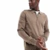 Selected Homme Half Zip Long Sleeve Polo Shirt In Tan For Men Teak