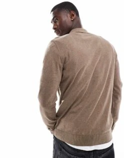 Selected Homme Half Zip Long Sleeve Polo Shirt In Tan For Men Teak -Modish Mens Shop 206532038 4