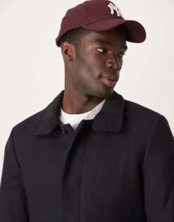 Selected Homme Reuben Overcoat With Funnel Neck In Black For Men -Modish Mens Shop 206536178 4