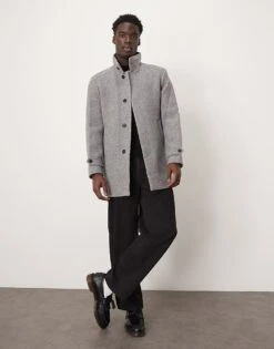 Selected Homme Reuben Overcoat With Funnel Neck In Grey For Men Light Grey Melange