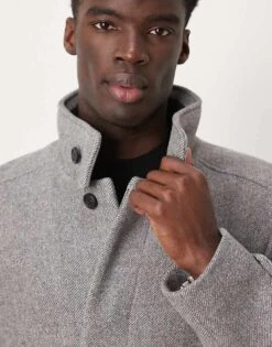 Selected Homme Reuben Overcoat With Funnel Neck In Grey For Men Light Grey Melange -Modish Mens Shop 206536197 4