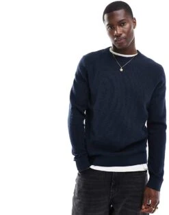 Selected Homme Waffle Knitted Jumper In Navy For Men Dark Sapphire -Modish Mens Shop 206537620 1 darksapphire 1