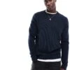 Selected Homme Waffle Knitted Jumper In Navy For Men Dark Sapphire