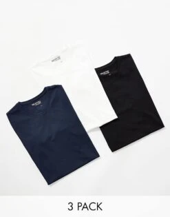 Selected Homme 3 Pack T-shirts In Black White Navy For Men