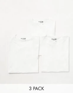 Selected Homme 3 Pack T-shirts In White For Men Bright White