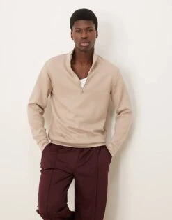 Selected Homme Half Zip Sweatshirt In Cream For Men -Modish Mens Shop 206537808 1 cream 1