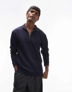 Selected Homme Half Zip Sweatshirt In Navy For Men Sky Captain