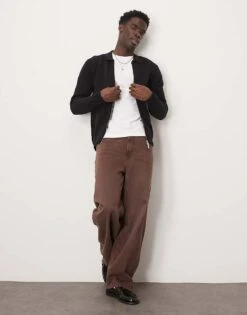 Selected Homme Zip Thru Knitted Long Sleeve Polo Shirt In Black For Men -Modish Mens Shop 206537962 4