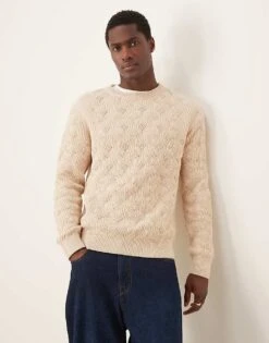 Selected Homme Crew Heavy Structure Knit Jumper In Cream For Men Oatmeal -Modish Mens Shop 206538175 1 oatmeal 1