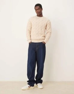 Selected Homme Crew Heavy Structure Knit Jumper In Cream For Men Oatmeal -Modish Mens Shop 206538175 4