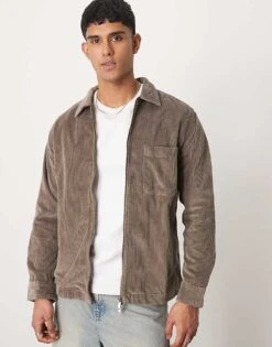 Selected Homme Zip Through Cord Shirt In Tan For Men Morel