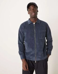 Selected Homme Zip Thru Cord Shirt In Navy For Men Sky Captain
