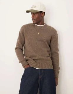 Selected Homme Oversized Crew Knitted Jumper In Cream For Men Morel -Modish Mens Shop 206543617 1 morel 1