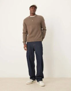 Selected Homme Oversized Crew Knitted Jumper In Cream For Men Morel -Modish Mens Shop 206543617 4