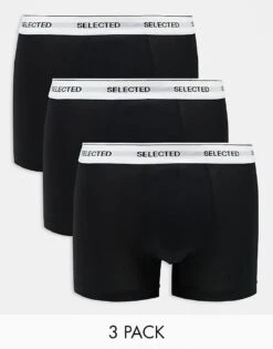 Selected Homme 3 Pack Trunks In Black With Waistband For Men