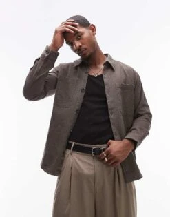 Selected Homme Oversized Shirt With Pockets In Tan For Men Morel