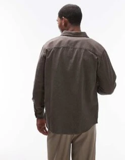 Selected Homme Oversized Shirt With Pockets In Tan For Men Morel -Modish Mens Shop 206543911 3
