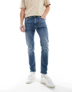 Selected Homme Leon Slim Fit Jeans In Medium Blue For Men Medium Blue Denim