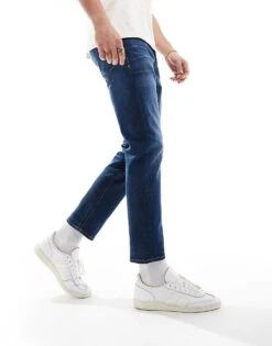 Selected Homme Scott Straight Fit Jeans In Medium Blue For Men Dark Blue Denim