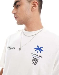 Selected Homme Oversized T-shirt With South Beach Print In White For Men White Alyssum -Modish Mens Shop 206679735 4