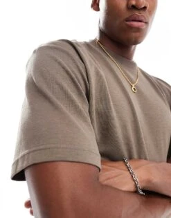 Selected Homme Oversized T-shirt In Tan For Men Morel -Modish Mens Shop 206695155 3