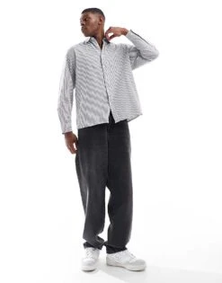 Selected Homme Oversized Boxy Shirt In Blue Stripe For Men Dark Sapphire -Modish Mens Shop 206734990 3