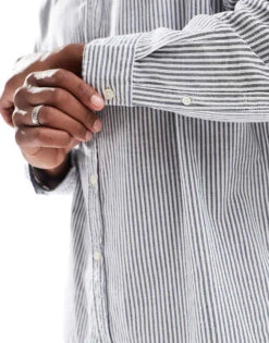 Selected Homme Oversized Boxy Shirt In Blue Stripe For Men Dark Sapphire -Modish Mens Shop 206734990 4