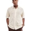 Selected Homme Oversized Crochet Shirt In Cream For Men Oatmeal