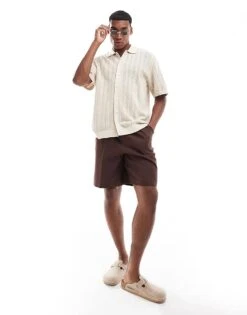 Selected Homme Oversized Crochet Shirt In Cream For Men Oatmeal -Modish Mens Shop 206743892 3