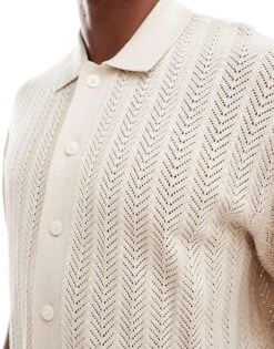 Selected Homme Oversized Crochet Shirt In Cream For Men Oatmeal -Modish Mens Shop 206743892 4