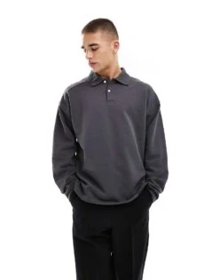 Selected Homme Oversized Polo Shirt In Dark Grey For Men Asphalt