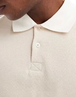 Selected Homme Oversized Rugby Polo Shirt In Cream With White Collar For Men Oatmeal -Modish Mens Shop 206750597 4