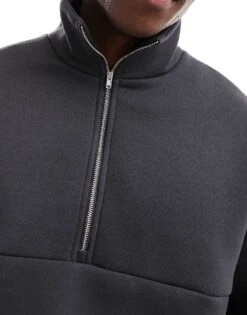 Selected Homme Oversized Half Zip Sweashirt In Charcoal Grey For Men Asphalt -Modish Mens Shop 206750759 3