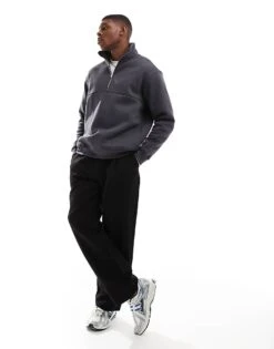 Selected Homme Oversized Half Zip Sweashirt In Charcoal Grey For Men Asphalt -Modish Mens Shop 206750759 4