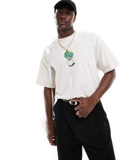 Selected Homme Super Oversized T-shirt With Central Plant Print In Cream For Men White Sand -Modish Mens Shop 206751073 1 whitesand 1