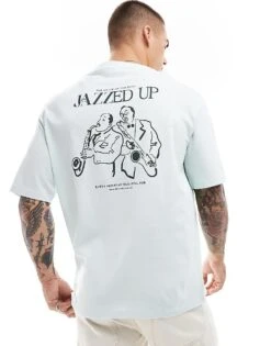 Selected Homme Oversized T-shirt With Jazzed Up Backprint In Blue For Men Pastel Blue