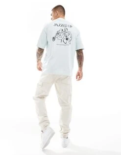 Selected Homme Oversized T-shirt With Jazzed Up Backprint In Blue For Men Pastel Blue -Modish Mens Shop 206756350 3