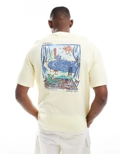 Selected Homme Oversized T-shirt With Scenic Backprint In Yellow For Men Pastel Yellow -Modish Mens Shop 206757635 4