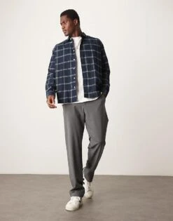 Selected Homme Oversized Boxy Shirt In Navy Windowpane Check For Men Dark Sapphire -Modish Mens Shop 206869241 4