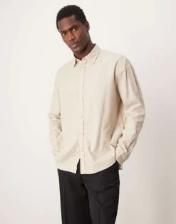 Selected Homme Oversized Boxy Shirt In Cream For Men Crockery