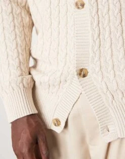 Selected Homme Cable Knit Cardigan In Cream For Men Oatmeal -Modish Mens Shop 206935183 4